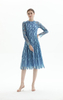D080-1 Women fashion eyelash lace long sleeves flared pleated party midi dress