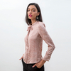 T268 Women Paisley print jacquard satin band collar neck tie puff sleeves blouse