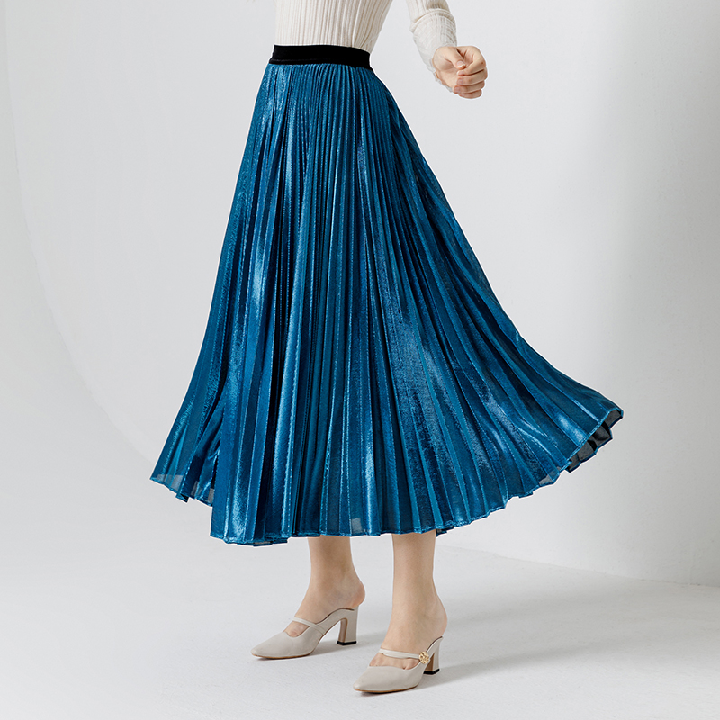 A121 Women Metallic knit full circle sunburst pleated midi party skirt