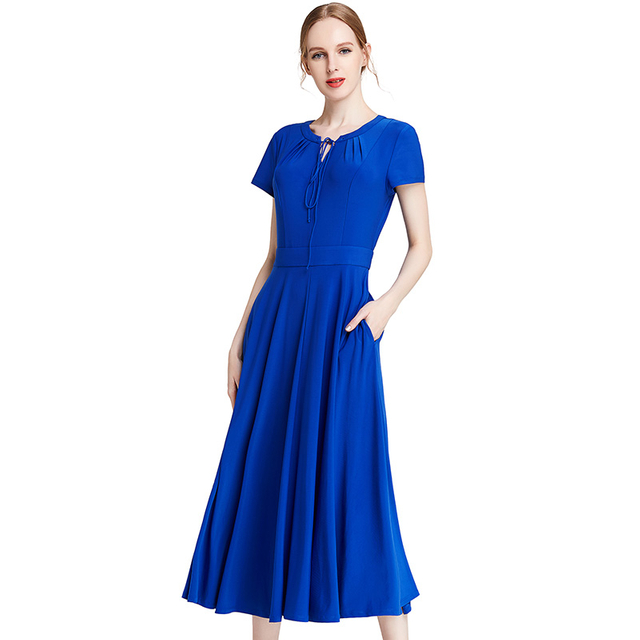 H628 Women Solid knit cap sleeves midi day dress 