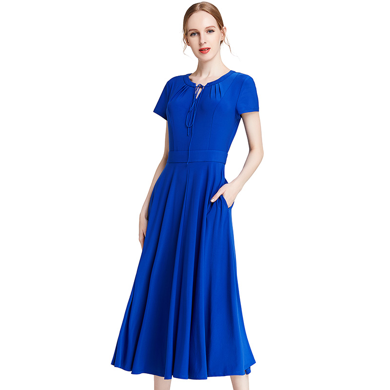 H628 Women Solid knit cap sleeves midi day dress 