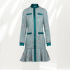 C151 Women Yarn dye tweed long sleeves flounce hem career mini dress