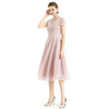 D062-9 Women Geometric embroidered V neck cap sleeves flared midi evening dress
