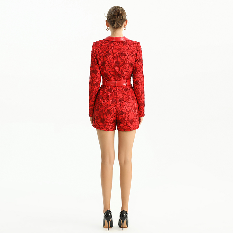 R154-1 Women All-over cut out embroidery long sleeves party romper