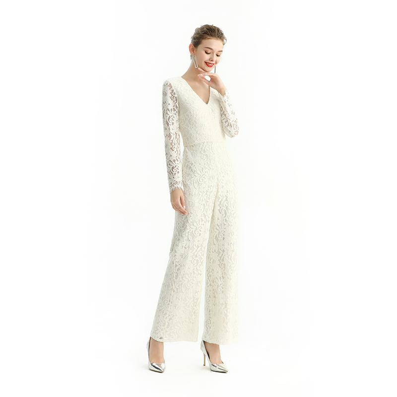 R172 Women All-over lace long sleeve party jumpsuit 