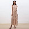 D229 Women solid heavy georgette sleeveless ruffled detail A-shape maxi party dress