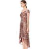 D024 Women Animal print off shoulder short sleeves asymmetric hem midi party dress