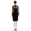 D030 Women Velvet knit mock neck long puff sleeves fitted midi party dress