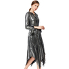 D042 Women Metallic knit long sleeves pleated handkerchief-hem midi party dress