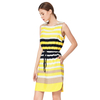 D039 Women Stripe print round neck sleeveless tie-waist straight-cut mini dress