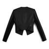 F891 Women Solid twill V neck long sleeve zipper-waisted cropped jacket 