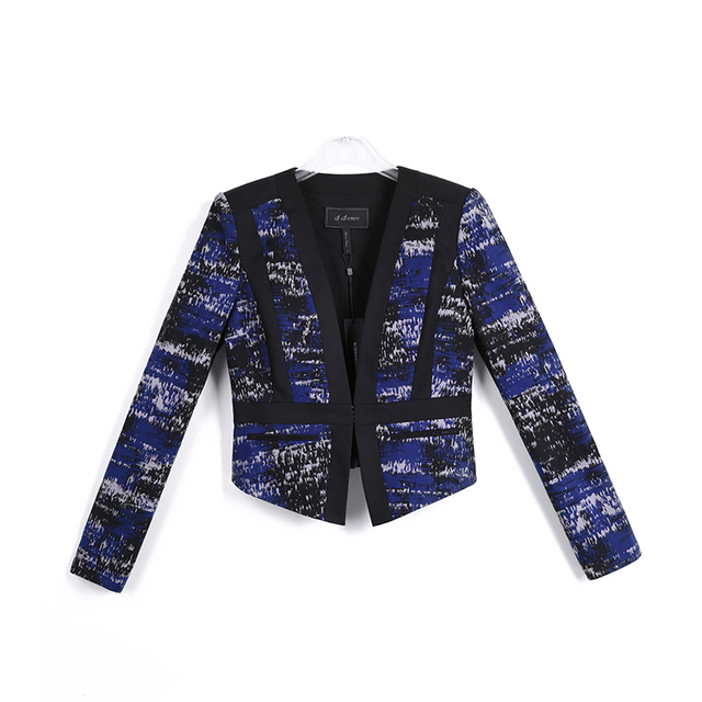 G466 Women Print and contrast black stripe panel smart casual cropped jacket