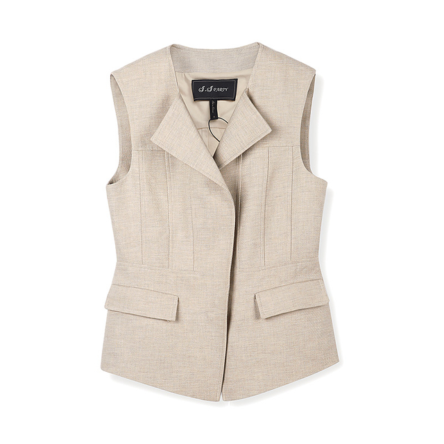 J043 Women V neck peaked lapels panelled smart casual short outer vest