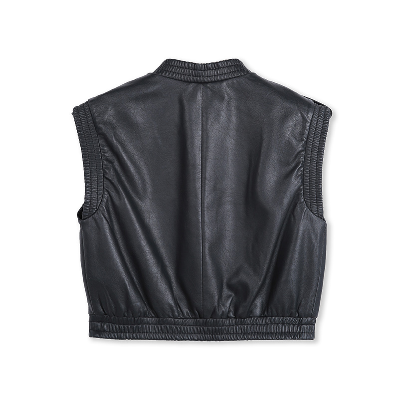 T247 Women faux leather cropped smart casual vest