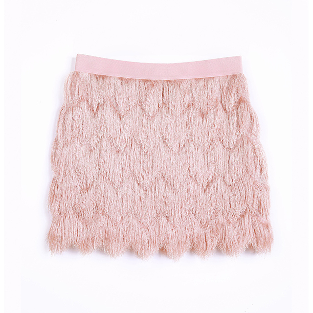 D165 Women Multi layers fringes mini party skirt