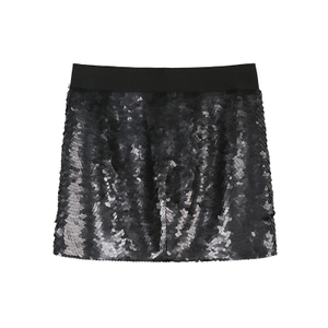 C104 Women silk fully sequinned party min skirt