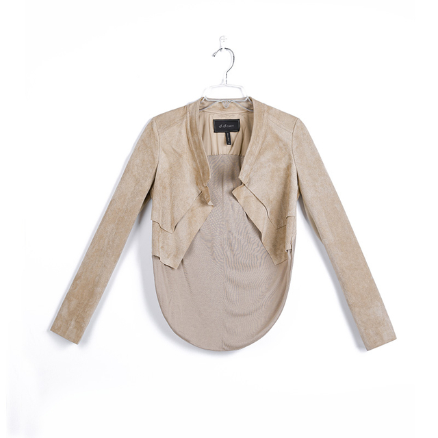 E760 Women Faux suede back knit drape short jacket
