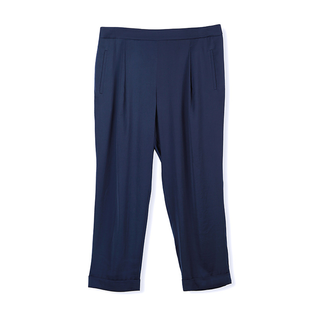 C799 Women solid back elasticated waist cropped casual pants