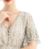 T064-3 Women 2-tone floral lace V neck short sleeve elasticated hem cropped tops