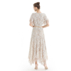 T064 Women floral lace V neck short sleeve 2-tone lace trims cropped tops