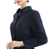 T060-2 Women Polka dot print shirt collar long sleeves drawstring waist cropped blouse