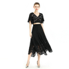 T064-6 Women Floral lace V neck flutter sleeve elasticated hem cropped tops