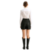 T195 Women Stretch poplin shirt collar long sleeves career fitted blouse