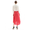 S070 Women Solid wrap design panelled asymmetric casual midi skirt