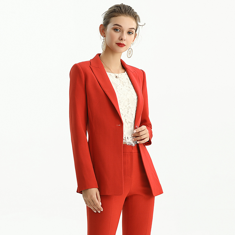 J155-6 Women Polyester crepe long sleeves notched lapel tailored-cut single-breasted blazer