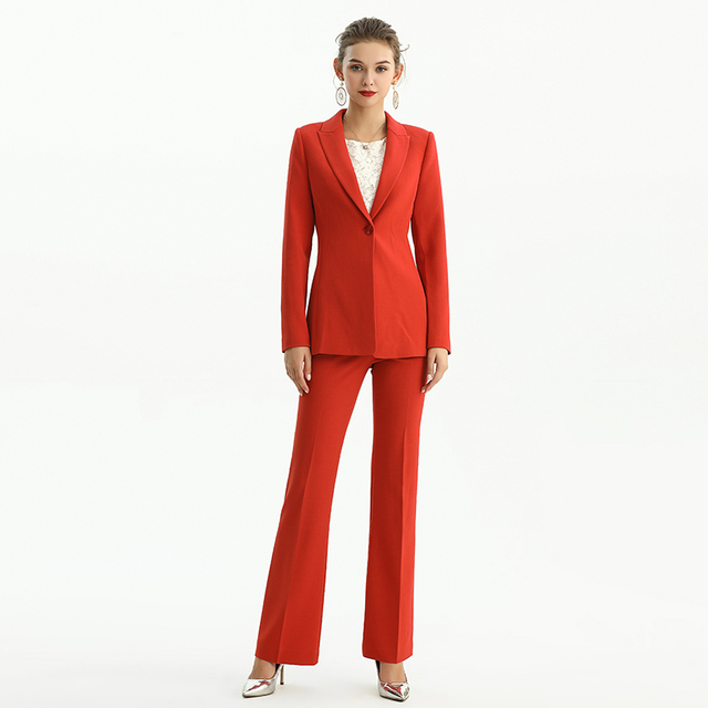 J156-2 Women Polyester crepe long sleeves notched lapel tailored-cut single-breasted blazer