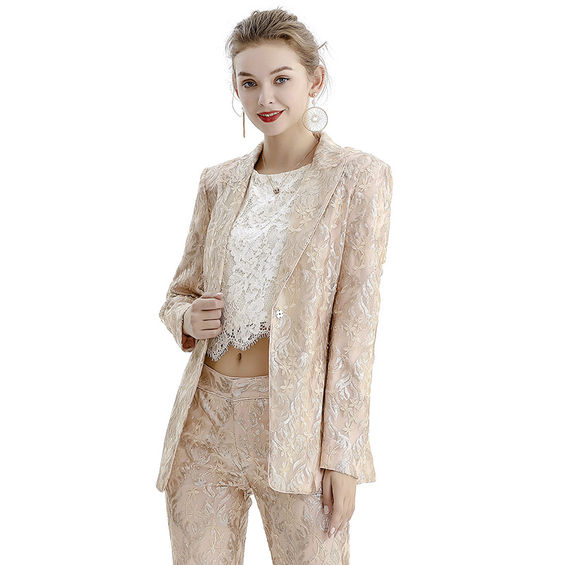 J180-2 Women Embellished tulle notched lapel tailored-cut evening blazer