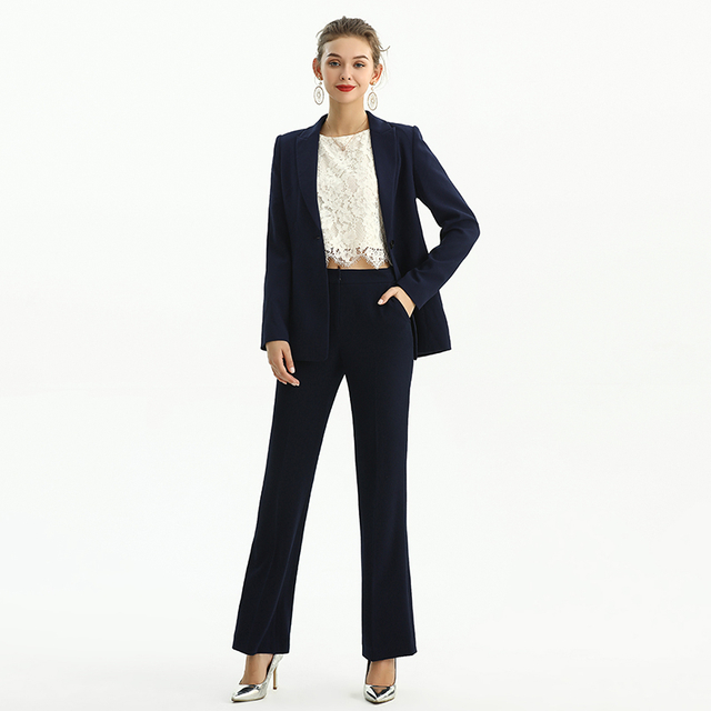J156-1 Women Polyester crepe long sleeves notched lapel tailored-cut single-breasted blazer