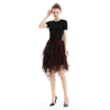 S077 Women Flocked tulle multi-layers asymmetric party short skirt