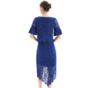 T116 Women floral lace boat neck short sleeves scallop hem short blouse