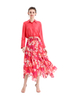 S068-8 Women Floral print chiffon asymmetric panelled long flare handkerchief skirt