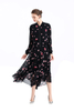 S068-9 Women Print Swiss-dot clipped jacquard asymmetric panelled long flare handkerchief skirt