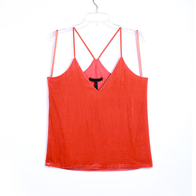 Y730 Women Silk rayon velvet V-neck racer back strappy camisole top