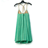 9D51 Women Solid gauze V-neck backless strappy pleated mini dress