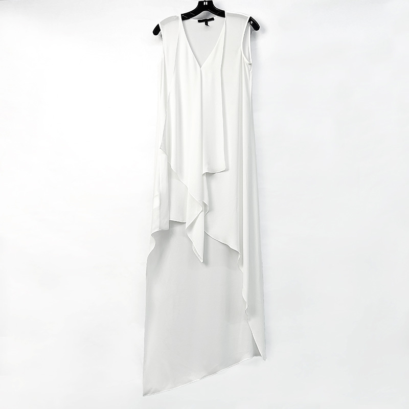 8A59 Women Solid V-neck front drape high-low design asymmetric hem day dress