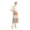 S125 Women Faux suede color-block full circle sunburst pleated midi skirt