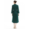C096 Women Heavy satin long sleeves contrast piping long wrap coat