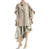 C143 Women Faux suede notch collar over size ruffle detailed double breasted winter over coat