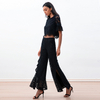 P219-1 Women Black floral lace asymmetric cascading ruffles party pants