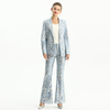 P164-3 Women Sequin embellished floral lace mid-rise boot-cut tailored evening trousers
