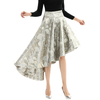 S144 Women Metallic bubble jacquard full circle asymmetric flare party skirt
