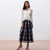 S127-1 Women Roses embroidered mesh scallop hem A-line midi skirt
