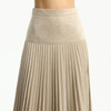 S135 Women Faux suede yoke design sunburst pleated midi skirt