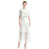 S167-1 Women Floral lace Swiss dot tulle tiered ruffle long evening skirt