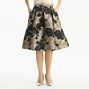 S137-1 Women Metallic floral jacquard inverted pleat A-line midi skirt