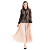 T001 Women floral lace collared long sleeves blouse